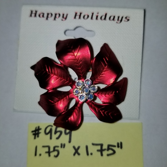 ✅959 New Happy Holidays Red Poinsettia Crystal's Pi - Picture 1 of 5